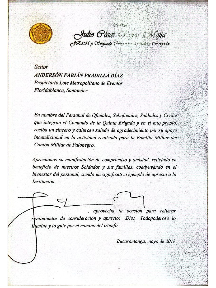 Carta de agradecimiento